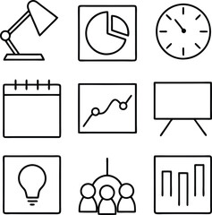 Business Productivity Icons Planning, Data, Time, Teamwork, Ideas