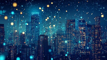 Obraz premium Nighttime City View with Vibrant Lights and Patterns in 4D