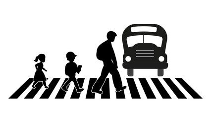 Children crossing a zebra crossing sign