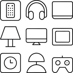 Home Electronics Icons Remote, Headphones, TV, Lamp, Computer, Clock
