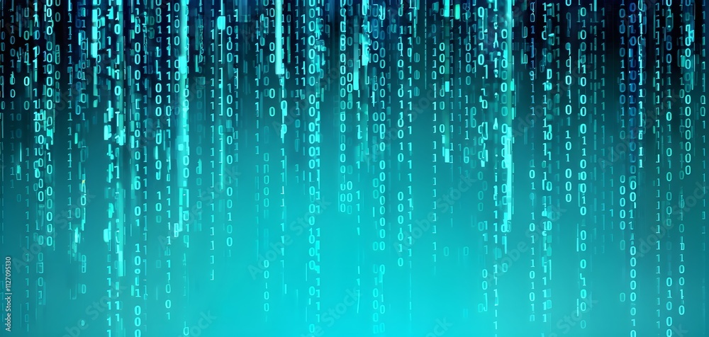 Poster abstract animation of binary code cascading down like digital rain, representing data insights in monochromatic hues