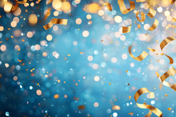 on a blue background, golden fireworks, new year, bokeh