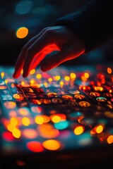 Always loved and remembered. A hand adjusting colorful lights on a control panel.