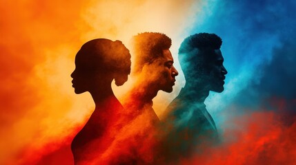 A striking graphic featuring silhouettes of influential figures in Black history, set against a backdrop of vibrant colors symbolizing strength, resilience, and unity.
