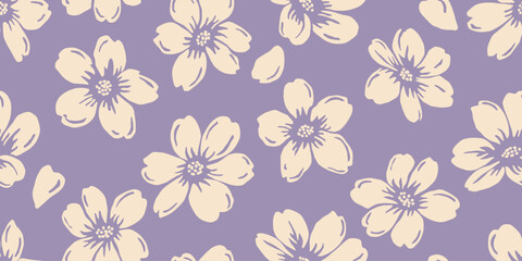 Seamless patterns with florals. Hand drawn flowers backgrounds for fabric, textiles, clothing, wrapping paper, cover, decoration, banner, wallpaper, interior decor. Vector illustration.