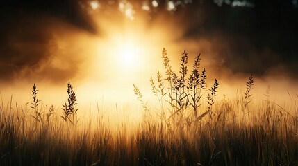 Subtle mist rising from a sunflower field under the midday sun, visualizing ecosystem cycles