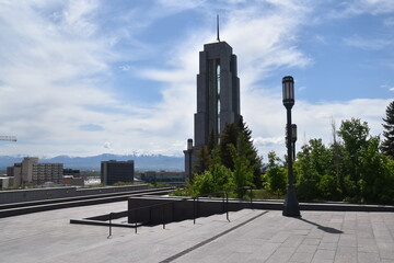 The skyline and large buildings in american architecture style in central Salt Lake City, Utah, USA