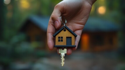 Hand Holding House Keys on Blurred Background. Generative AI