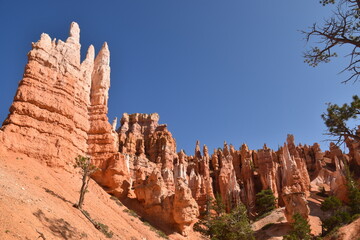Stunning hiking trails in Bryce Canyon National Park with its red, crimson and orange rock formations in utah