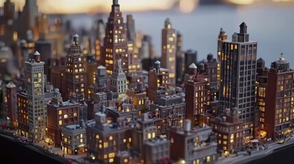 Enchanting Cityscape: Dazzling Lights and Towering Skyscrapers at Twilight