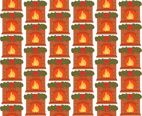 Charming pattern featuring festive fireplaces adorned with greenery, perfect for holiday-themed designs and cozy decorations.