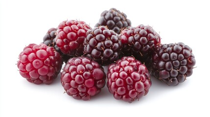 Mix of fresh berries in air on white background