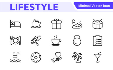 Lifestyle Icon Set. A chic and versatile collection of icons representing wellness, hobbies, daily living, lifestyle, and personal growth.