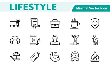 Lifestyle Icon Set. A chic and versatile collection of icons representing wellness, hobbies, daily living, lifestyle, and personal growth.
