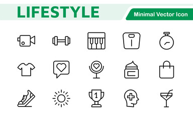 Lifestyle Icon Set. A chic and versatile collection of icons representing wellness, hobbies, daily living, lifestyle, and personal growth.