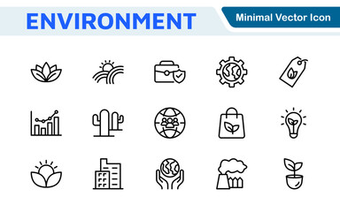 Environment Icon Set. A vibrant collection of icons promoting sustainability and eco-friendliness, environmental awareness and conservation efforts.