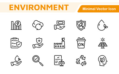 Environment Icon Set. A vibrant collection of icons promoting sustainability and eco-friendliness, environmental awareness and conservation efforts.