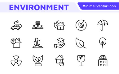Environment Icon Set. A vibrant collection of icons promoting sustainability and eco-friendliness, environmental awareness and conservation efforts.