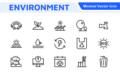 Environment Icon Set. A vibrant collection of icons promoting sustainability and eco-friendliness, environmental awareness and conservation efforts.