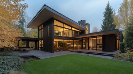 Big luxury modern house,design with big glass walls.
