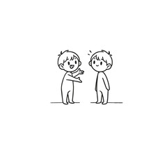 Two cute animated figures appear to be engaged in an animated conversation, with expressive gestures and emotions. Perfect for depicting interaction, empathy, and communication in cartoon style.