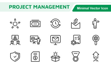 Project Management web icons in line style. Outline icon collection related to Schedule, human resource, management, development, planning, and more.