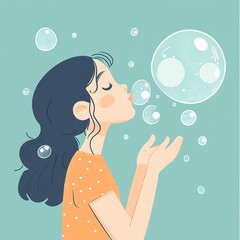 Girl Blowing Soap Bubbles in a Fun and Thoughtful Illustration