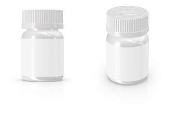 A 3D mockup of a small plastic bottle with a blank white label and a secure screw cap. 45 ml.