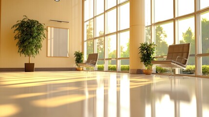 Fototapeta premium Serene and Inviting Corporate Lobby with Lush Greenery