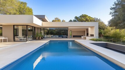 Fototapeta premium Big luxury modern house,design with big glass walls.