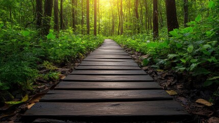Serene Forest Pathway Bathed in Golden Light
