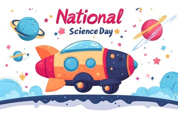 Naklejka premium Explore the wonders of space with a detailed illustration of a rocket and celestial bodies, perfect for science and education. illustration, science, design, mosque, travel, child, star, sky, 