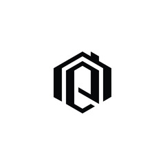 Modern Hexagon House Logo with Letter Q in Minimalist Geometric Style