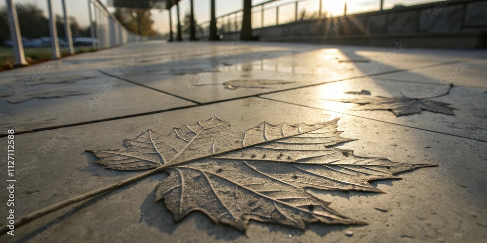 Poster a single leaf lies on the pavement, its intricate veins and delicate structure imprinted against the