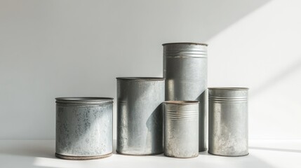 tin cans of different sizes on a white background