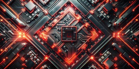 Vibrant Neon Highlights on Complex Circuitry with Plastic Base