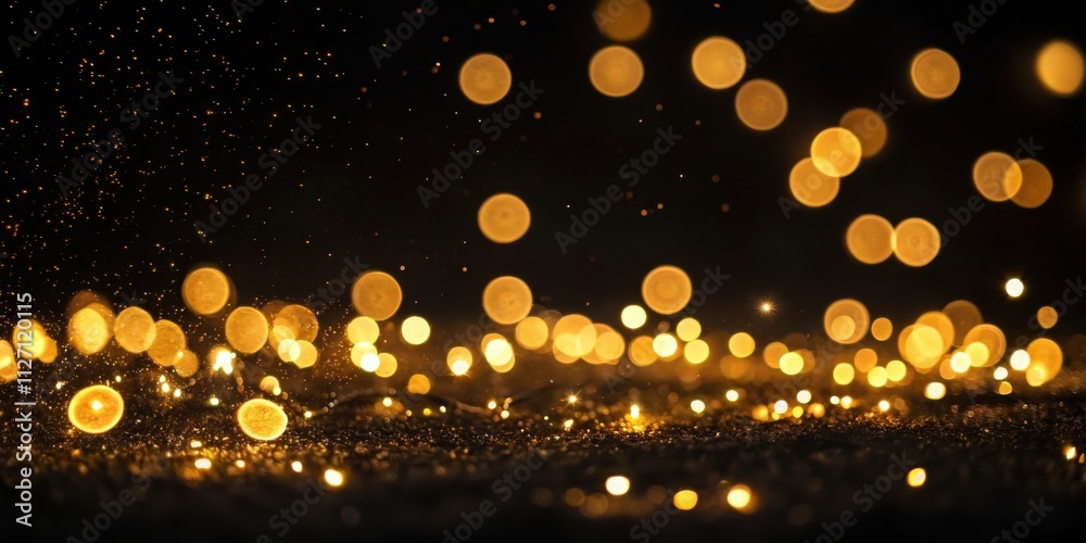 Poster sparkling golden bokeh lights against a dark background, creating a magical and festive atmosphere
