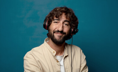 young adult bearded man telemarketer concept