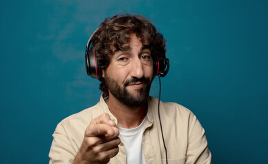 young adult bearded man telemarketer concept