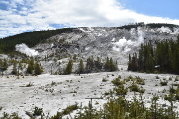 Geothermal volcanic activity around the hot springs and geysers of Yellowstone National Park
