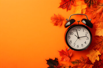 Daylight Saving Time Begins pattern. Vintage Alarm Clock in a Flower Field at Sunrise Time and Nature Concept Stock Image