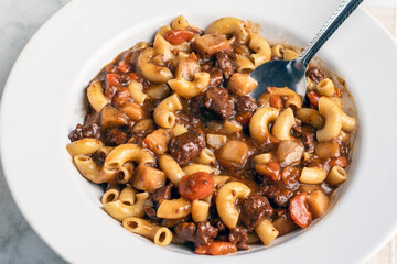 beef stew  mixed with macaroni