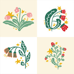 hand drawn groovy abstract floral illustration design concept