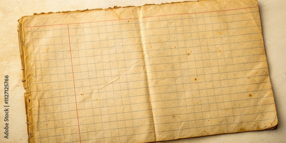 Aufkleber A Worn and Aged Notebook Page with Crisp Grid Lines, Ready for Notes or Sketches