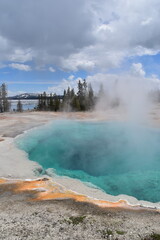 Geothermal volcanic activity by the geysers and hot springs of Yellowstone National Park in Wyoming and Montana