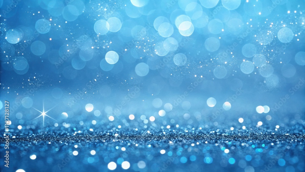 Poster sparkling blue glitter background with bokeh lights and soft focus