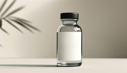 Minimalist juice bottle design with clear label and copy space for branding