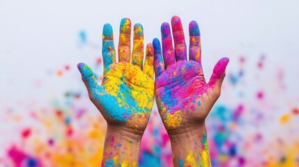 Colorful Hands Covered in Vibrant Powdered Paint