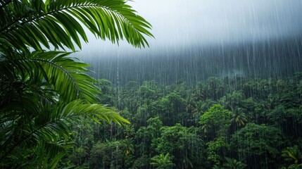 Obraz premium Lush Jungle with Heavy Rainfall