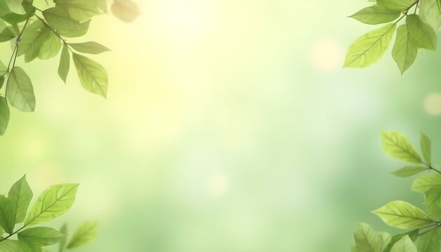 Tarjeta de felicitaci&oacute;n. Dise&ntilde;o suave y refrescante con un fondo verde pastel. Adornado con hojas verdes delicadas creando un marco aireado y natural